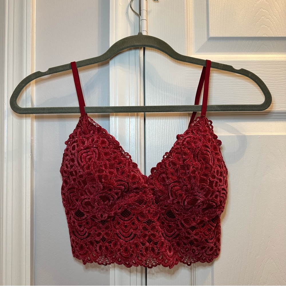 Hollister Gilly Hicks Romantic Velvet Lace Bralette in Red Wine